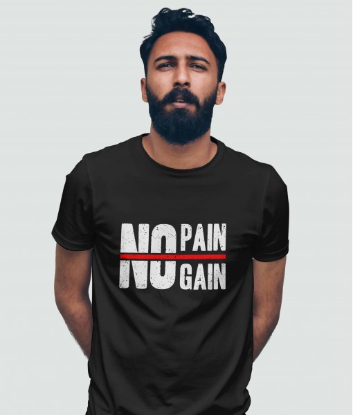Мъжка тениска с щампа Текст и надписи NO PAIN NO GAIN